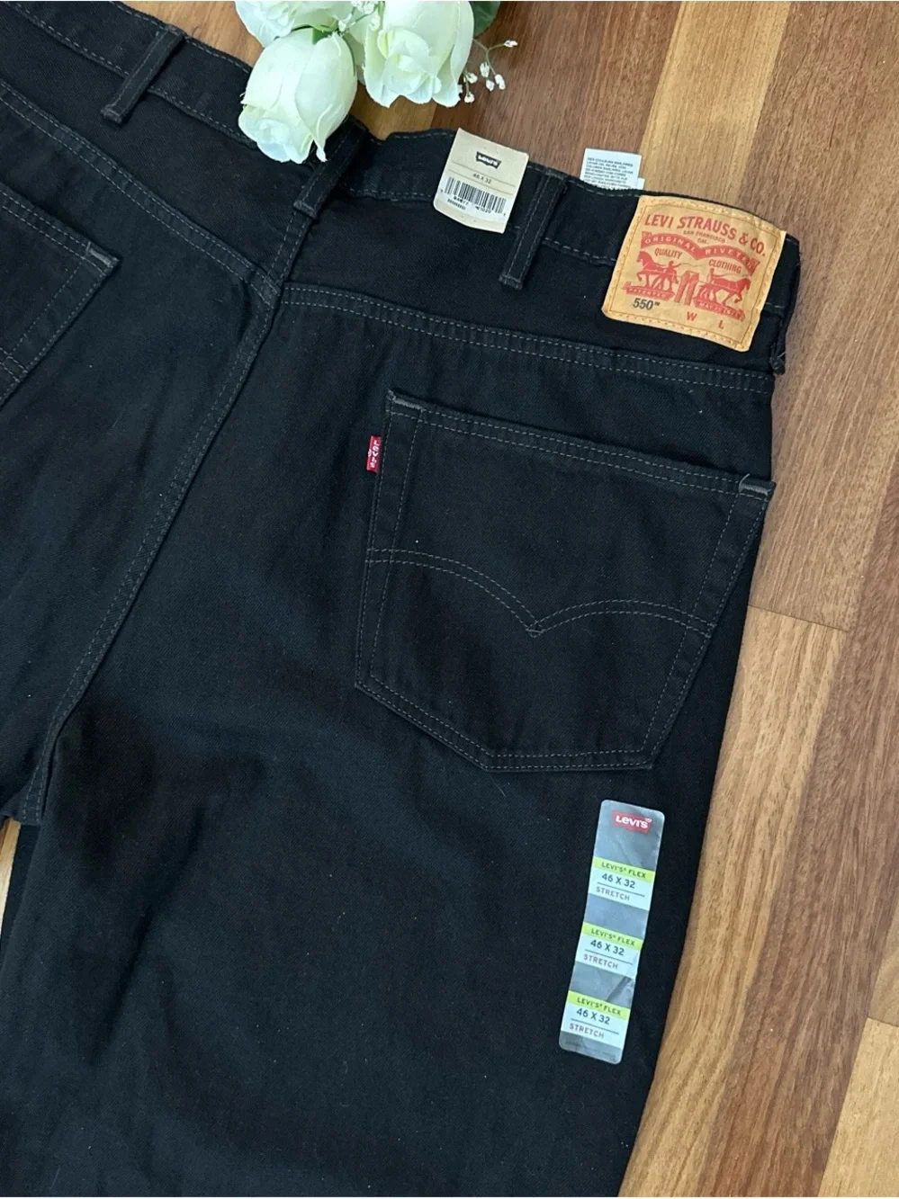 Levi's Black Jeans with Tan Leather Patch